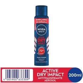 ANTITRANSPIRANTE AEROSSOL DRY IMPACT 48H NIVEA MEN ACTIVE 200ML EMBALAGEM ECONÔMICA