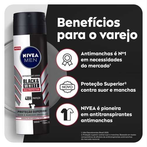 NIVEA ANTITRANSPIRANTE AERO B&W MAXIMA PROTEÇÃO MASC 150ML