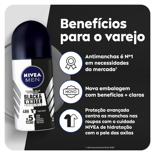 NIVEA MEN DESODORANTE ANTITRANSPIRANTE ROLL ON INVISIBLE FOR BLACK & WHITE 50ML