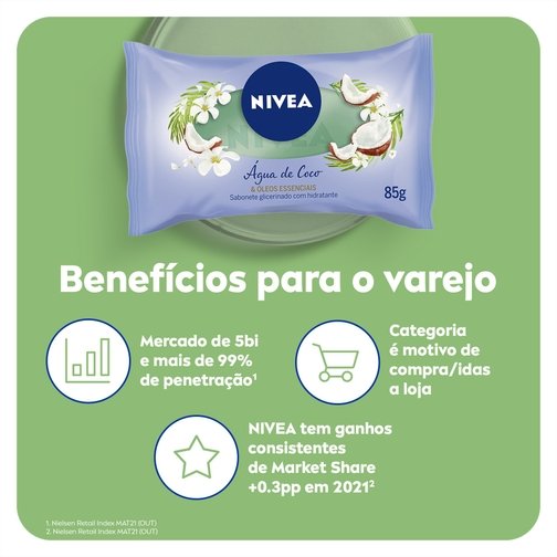 NIVEA SABONETE EM BARRA ÁGUA DE COCO & ÓLEOS ESSENCIAIS 85G