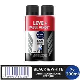 PACK ANTITRANSPIRANTE AEROSSOL INVISIBLE BLACK & WHITE ANTIBACTERIANO 48H NIVEA MEN 2 UNIDADES 150ML CADA LEVE MAIS PAGUE MENOS