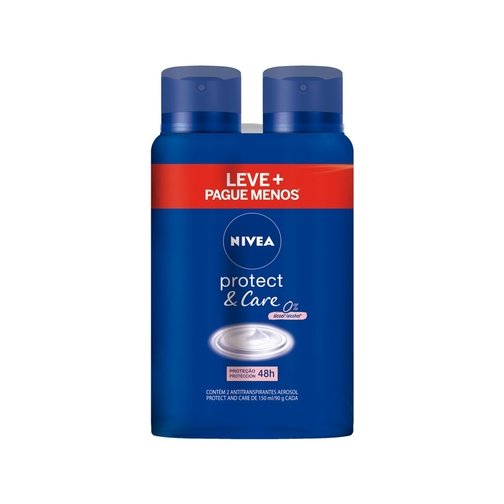 PACK ANTITRANSPIRANTE AEROSSOL PROTECT & CARE 48H NIVEA 2 UNIDADES 150ML CADA LEVE MAIS PAGUE MENOS