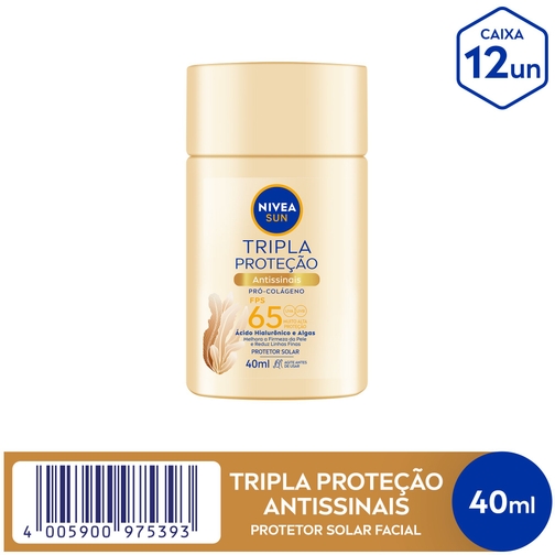 NIVEA SUN PROTETOR SOLAR FACIAL TRIPLA PROTEÇÃO FLUIDO ANTISSINAIS FPS65 40ML