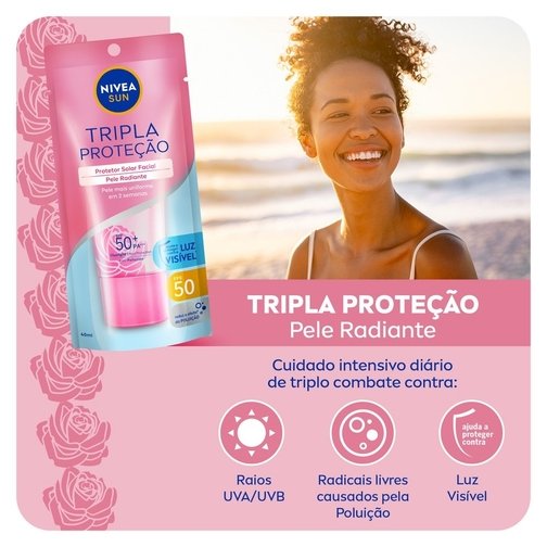 NIVEA SUN PROTETOR SOLAR FACIAL TRIPLA PROTEÇÃO LOÇÃO PELE RADIANTE FPS50 40ML