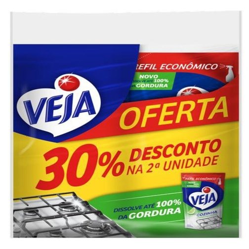 KIT 2 DESENGORDURANTES VEJA COZINHA LIMÃO REFIL 400ML COM 30% OFF NA 2ª UNIDADE