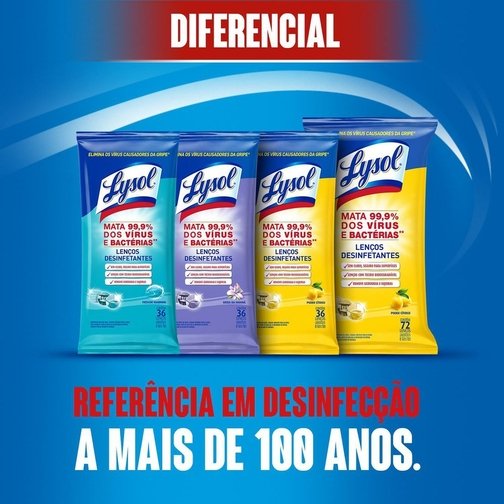 LENÇOS DESINFETANTES LYSOL PODER CÍTRICO 72 UNIDADES