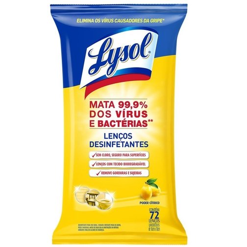LENÇOS DESINFETANTES LYSOL PODER CÍTRICO 72 UNIDADES