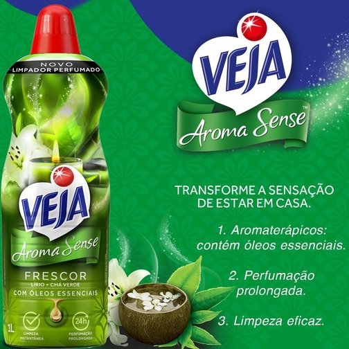 LIMPADOR PERFUMADO VEJA AROMA SENSE FRESCOR 1L COM ÓLEOS ESSENCIAIS