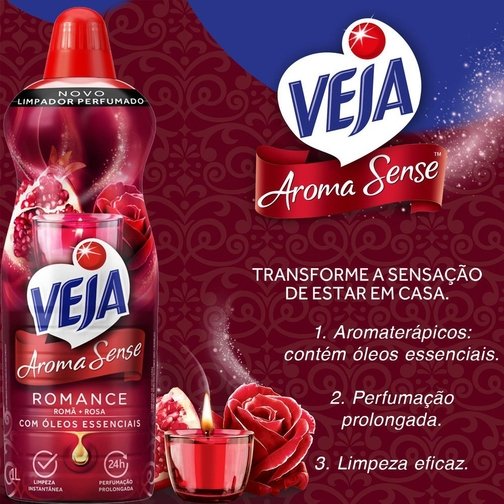 LIMPADOR PERFUMADO VEJA AROMA SENSE ROMANCE 1L COM ÓLEOS ESSENCIAIS