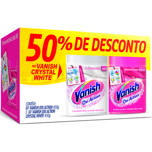 KIT TIRA MANCHAS VANISH PÓ ROUPAS BRANCAS + ROUPAS COLORIDAS 450G CADA