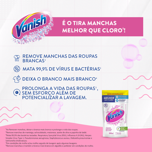 TIRA MANCHAS VANISH GEL CRYSTAL WHITE ROUPAS BANCAS REFIL ECONÔMICO 500ML