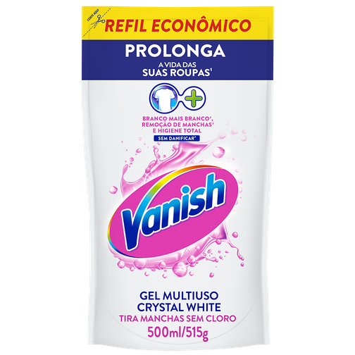 TIRA MANCHAS VANISH GEL CRYSTAL WHITE ROUPAS BANCAS REFIL ECONÔMICO 500ML