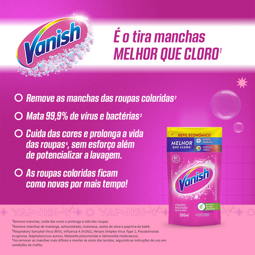 TIRA MANCHAS VANISH GEL MULTIUSO ROUPAS COLORIDAS REFIL ECONÔMICO 500ML