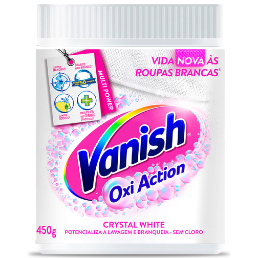 TIRA MANCHAS VANISH PÓ CRYSTAL WHITE ROUPAS BRANCAS 450G