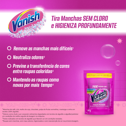 TIRA MANCHAS VANISH PÓ MULTI POWER ROUPAS COLORIDAS 30G