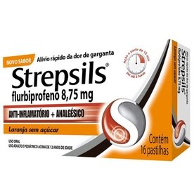 PASTILHAS PARA GARGANTA STREPSILS SABOR LARANJA - SEM AÇÚCAR - CAIXA 16 PASTILHAS