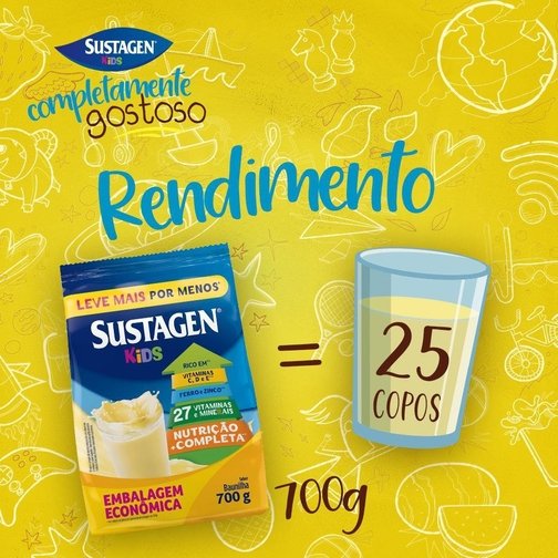 COMPLEMENTO ALIMENTAR SUSTAGEN KIDS SABOR BAUNILHA - SACHÊ 700G